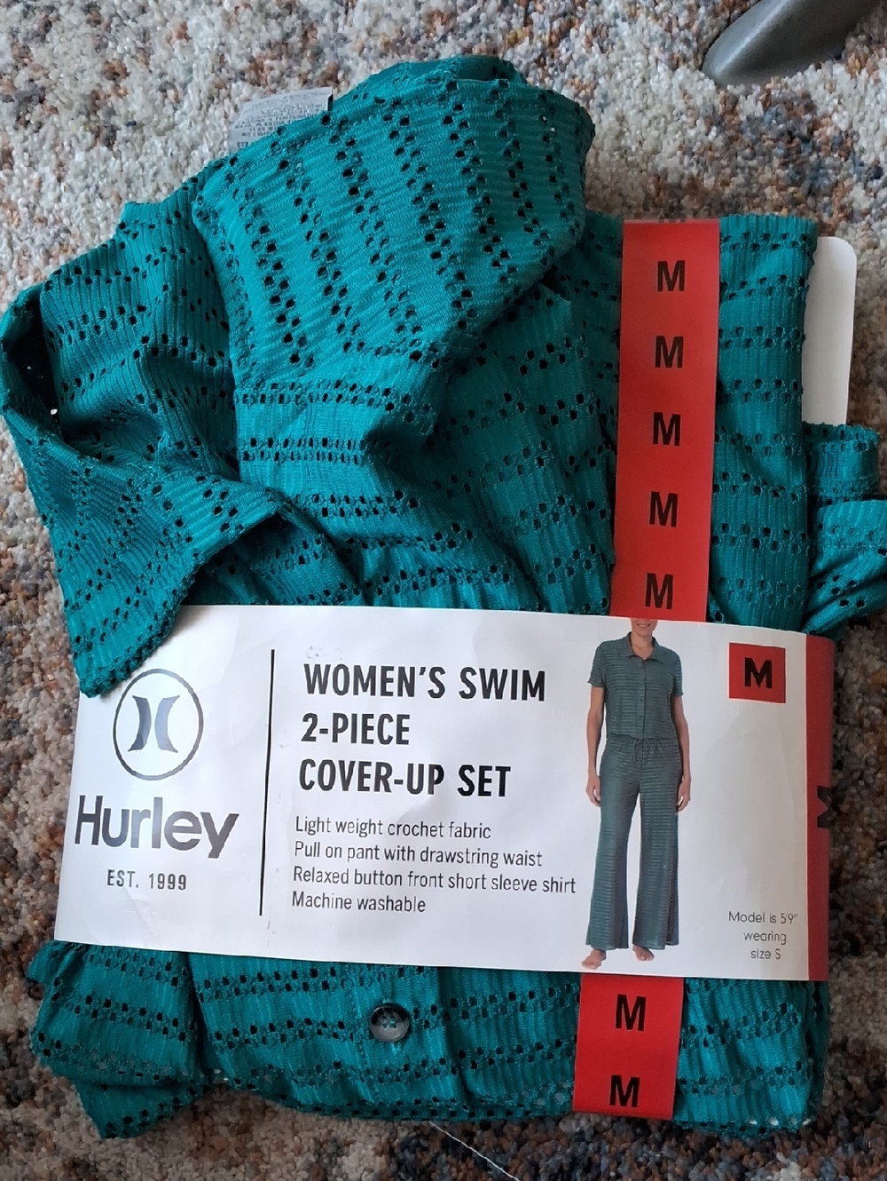 Hurley Women Teal Crochet 2-Piece Swim Cover-Up Set